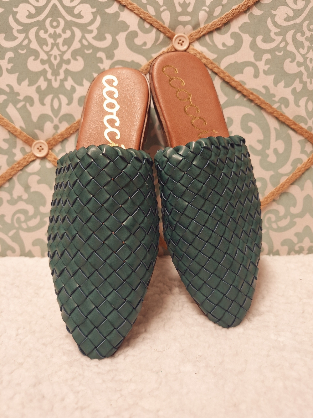 Green Woven Slip-On Mules 7.5